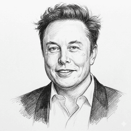Pencil sketch headshot of Elon Musk